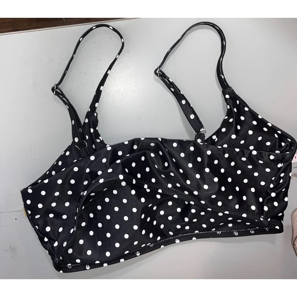 Bloom Size Large Black White Polkadot Adjustable Padded Chic Tankini Top - Picture 8 of 8